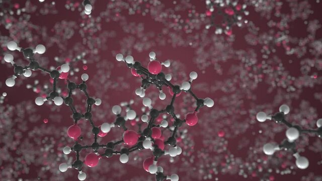 Rotenone molecule, isolated molecular model. Looping 3D animation or motion background