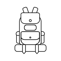The tourist backpack icon. An important part of the equipment for outdoor activities and tourism. Vector illustration isolated on a white background for design and web.