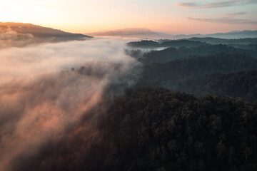 morning fog in the mountains high angle view