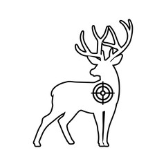 Hunting season icon. The outline of a horned deer with a sight on the chest. Vector illustration isolated on a white background for design and web.