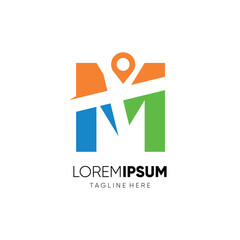 Letter M Map Location Logo Design Vector Icon Graphic Emblem Illustration Background Template