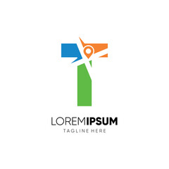 Letter T Map Location Logo Design Vector Icon Graphic Emblem Illustration Background Template