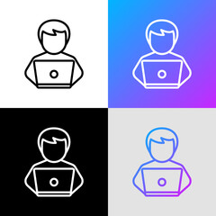 Workplace, man with laptop. Thin line icon. Modern vector illustration.