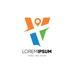 Letter V Map Location Logo Design Vector Icon Graphic Emblem Illustration Background Template