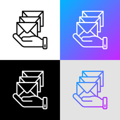 Mail handling thin line icon, hand with envelopes. Modern vector illustration for delivery service.