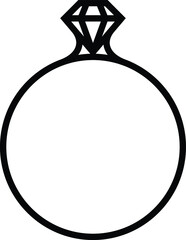 Black isolated outline icon of ring with diamond on white background. Line Icon of wedding ring. vector design.