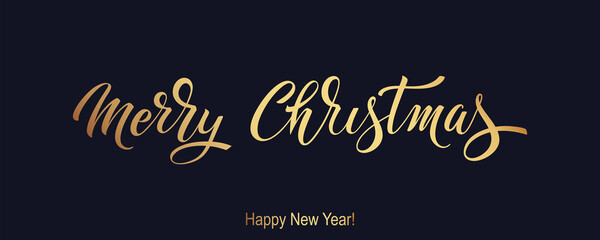 Merry Christmas and Happy New Year hand lettering calligraphy. Vector holiday illustration element. Typographic element for congratulations.