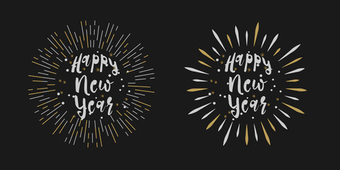 Fototapeta premium Holiday lettered text, firework with inscription Happy New Year
