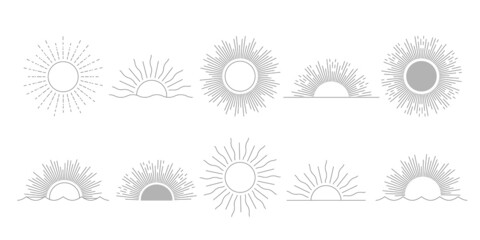 Linear boho sun logo design templates