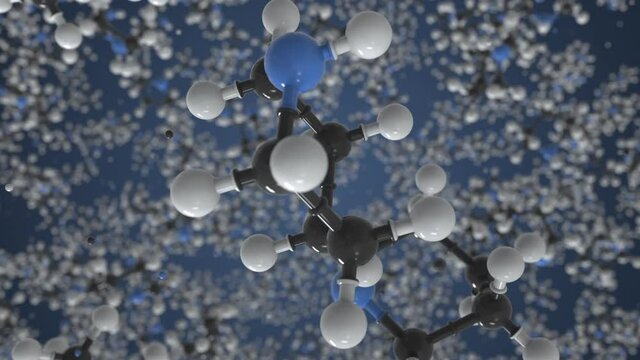 Molecule of piperidine, isolated molecular model. Looping 3D animation or motion background