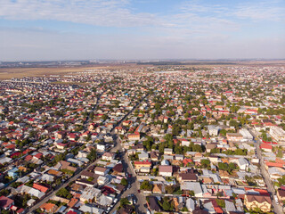 Aerial view of Pantelimon city. Autumn 2021. Bucharest suburb. Romania