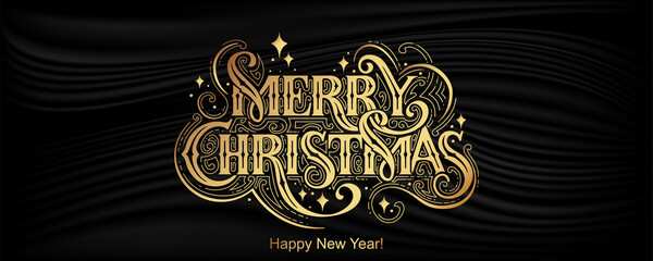 Merry Christmas and Happy New Year hand lettering calligraphy. Vector holiday illustration element. Typographic element for congratulations.