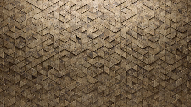 Polished, 3D Wall background with tiles. Triangular, tile Wallpaper with Natural Stone, Textured blocks. 3D Render