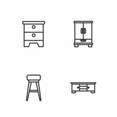 Set line TV table stand, Chair, Furniture nightstand and Wardrobe icon. Vector
