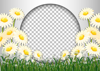 Round frame transparent with white flower field template