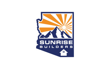 Sunrise with Mountain logo design vector illustration, outdoor adventure.