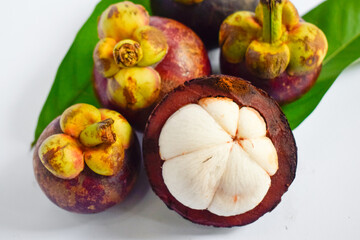 Fresh Mangosteen fruit isolated on white background