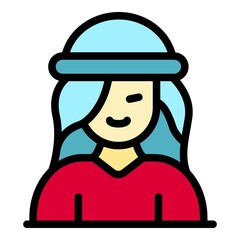 Travel girl icon. Outline travel girl vector icon color flat isolated