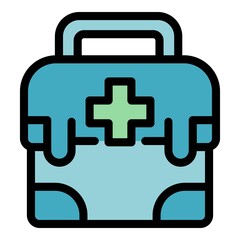 Home nursing first aid kit icon. Outline home nursing first aid kit vector icon color flat isolated