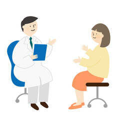 Vector illustration of a doctor and a woman talking.