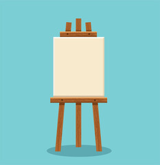 Wooden easel with blank canvas. vector illustration