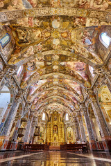 Painted roof and altar in San Nicolas church. Valencia. Spain
