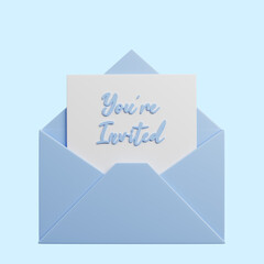 3d illustration of envelope icon with paper youre invited