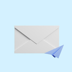 3d illustration of envelope icon with paper planes