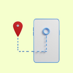 3d illustration of location map icon concept with smartphone