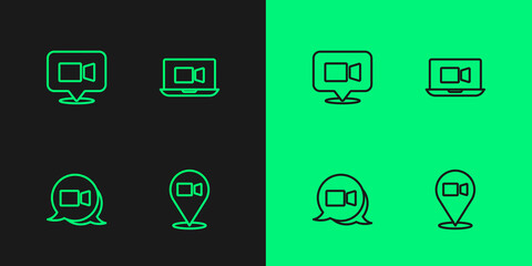 Set line Video chat conference, and icon. Vector
