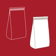 A bag for snacks mockup. Packaging template mock up. Delivery service concept. Copy space. Linear, vector, realistic, outline illustration.