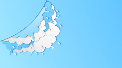Illustration of Cloud and rain on blue background. heavy rain, rainy season, Overcast sky and lightning in the rainy season. paper cut and craft style. vector, illustration.