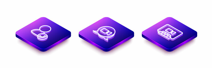 Set Isometric line Video chat conference, and icon. Vector