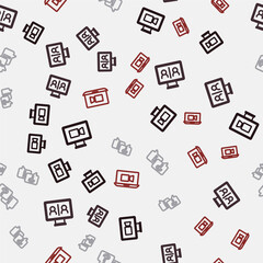 Set line Video chat conference, Question and Answer and on seamless pattern. Vector