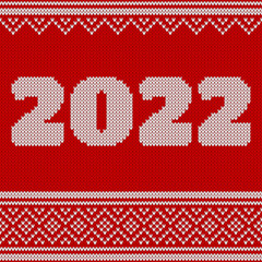 Fototapeta na wymiar New Year Seamless Knitted Pattern with number 2022. Knitting Sweater Design. Wool Knitted Texture. Vector illustration 
