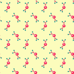 Watercolor medical pattern with molecules on a yellow background