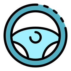 Steering wheel icon. Outline steering wheel vector icon color flat isolated
