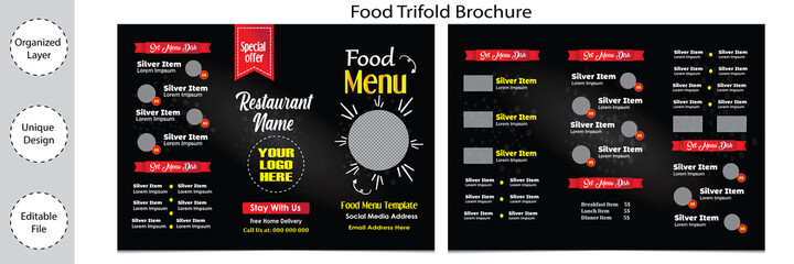Obraz premium Trifold fast food healthy meal delicious food menu design for restaurant
