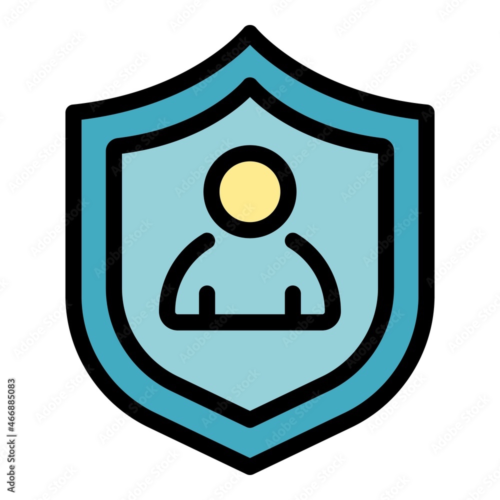 Poster man in shield icon. outline man in shield vector icon color flat isolated