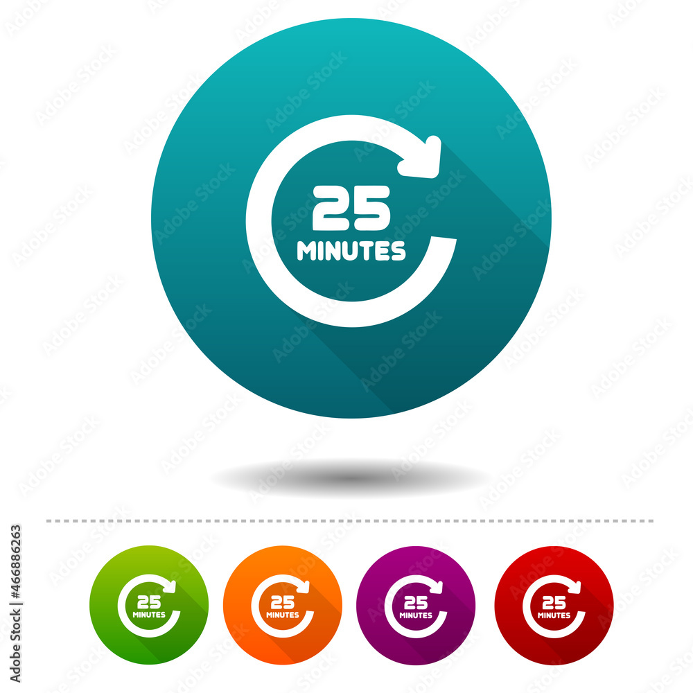 Poster 25 minutes rotation icon. timer symbol sign. web button.