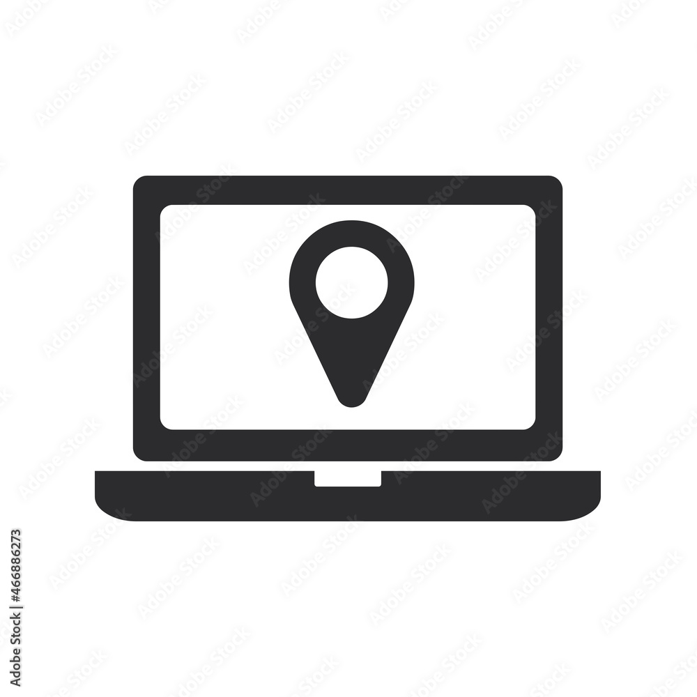 Poster laptop location icon. navigation symbol. gps pointer sign.