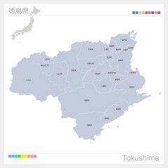 徳島県の地図・Tokushima・市町村名