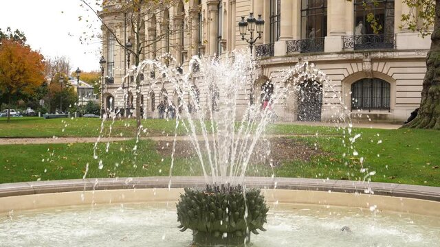 Paris beautiful water fountain near Petit Palais art museum building