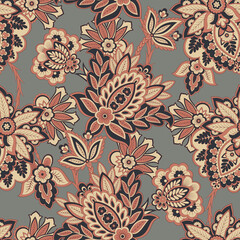 Vector Batik ornament. Ethnic Paisley Floral seamless pattern