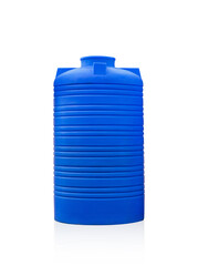 Blue plastic water tank isolated on white background.