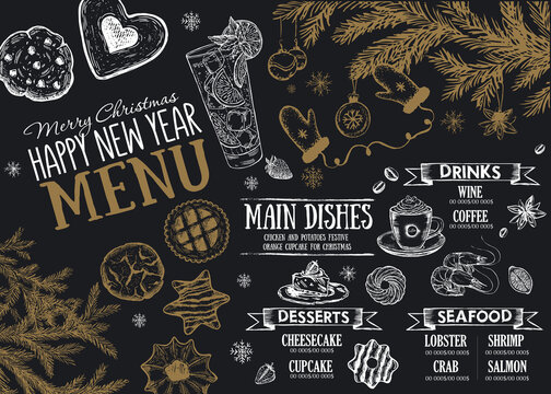 Christmas menu cafe. Food flyer. Restaurant menu. Template design.	
