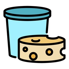 Milk cheese icon. Outline milk cheese vector icon color flat isolated