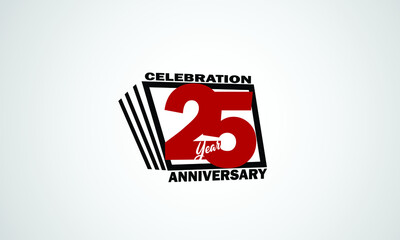 25 year anniversary celebration, book design style black and red color for event, birthday, gift card, poster-vector