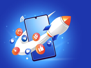 Rocket boosting social media with smartphone