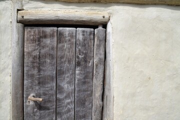 architectural Detail of a wooden medieval Stilt house door in Unteruhldingen at lake Constance in...